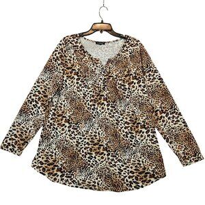 a.Jesdani blouse peasant animal print womens 2x gathered top bold knit stretch
